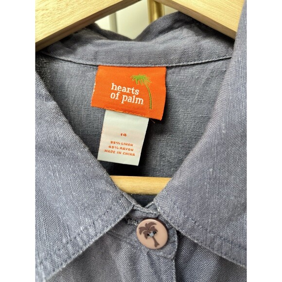 HEART of PALM Tropical Linen Resort Jacket Womens Sz 14 Artsy Blue Art to Wear - Picture 2 of 8